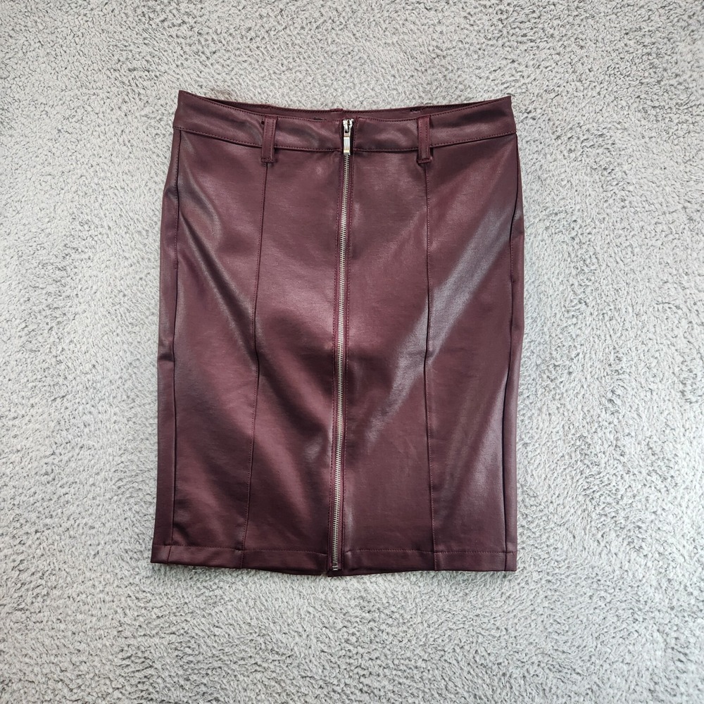 D. Jeans Straight & Pencil Skirt Women's 6 Burgundy Stretch Single Slit Full Zip